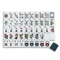 Jeu de Mahjong américain de luxe personnalisé en résine gaufrée double couche bleu foncé, or gingembre, motif floral fraise, avec tuiles de comptage