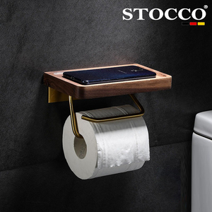 Portarrollos de Papel Higiénico Doble de Madera de Nogal de Lujo con Estante, Dispensador de Papel Higiénico de Doble Rollo para Montar en la Pared, para Baño y Hotel - Product Image 2