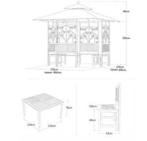 Ensemble de mobilier de <span class=keywords><strong>jardin</strong></span>, pavillon, gazebo, auvent, pergola 3x3 avec table et chaises en plastique - Product Image 6