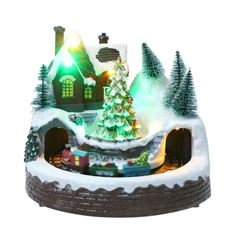 2022 New Christmas decorations Christmas snow scene luminous hut train tunnel landscape creative house Christmas gift ornaments