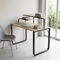 Escritorio Escolar Moderno Lumetal de Madera PB con Melamina, Mesa de Estudio con Marco Metálico, Estante Superior para Aula, Patas Curvas y Nivelador Estable