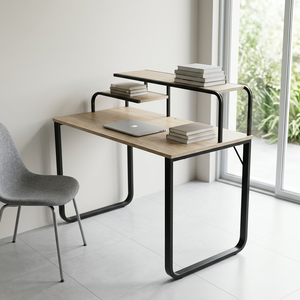 Bureau d'étude scolaire moderne Lumetal avec plateau en PB, cadre métallique, étagère supérieure, pieds courbes, niveleur stable, pour bureau et coin de travail - Product Image 2