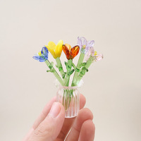 Mini Ornement Floral en Verre Artificiel pour la Décoration Intérieure, Artisanat, Ornement de Bureau, Texture Réaliste, Cadeaux de Mobilier