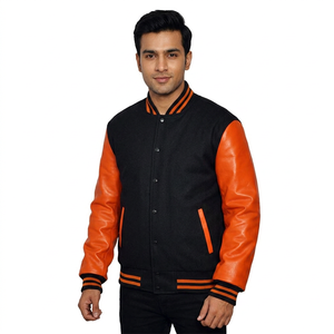 Chaquetas de Béisbol Personalizadas con Logotipo Bordado en Lana Chenille para Hombre, Chaquetas Varsity Vintage con Mangas de Cuero, para Invierno - Product Image 1