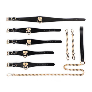 Genuine Leather <b>Collar</b> With Handcuffs Set For Adult <b>Bondage</b> Play Black Color - Product Image 4