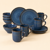 Service de table en céramique haut de gamme de 12 pièces, ensemble de dessert en grès porcelaine, glaçure réactive bleue, réutilisable, écologique, compatible lave-vaisselle