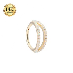 Fine 14k vàng Rắn bản lề đoạn Clicker Hai Lớp Thiết kế bên Inlay 1.1mm Opal mũi vòng vách ngăn cơ thể xuyên đồ trang sức - Product Image 1