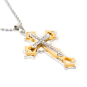 Collier pendentif <span class=keywords><strong>croix</strong></span> diamant tendance pour hommes <span class=keywords><strong>et</strong></span> femmes, chaîne maillons dominante <span class=keywords><strong>en</strong></span> argent, <span class=keywords><strong>or</strong></span> <span class=keywords><strong>et</strong></span> noir, durable <span class=keywords><strong>et</strong></span> à la mode - Product Image 2