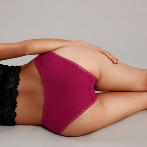 Braguitas de encaje sexy al por mayor para mujer, <span class=keywords><strong>ropa</strong></span> <span class=keywords><strong>interior</strong></span> de algodón acanalado sin costuras, bragas cómodas con lazo, lencería suave para mujer - Product Image 5