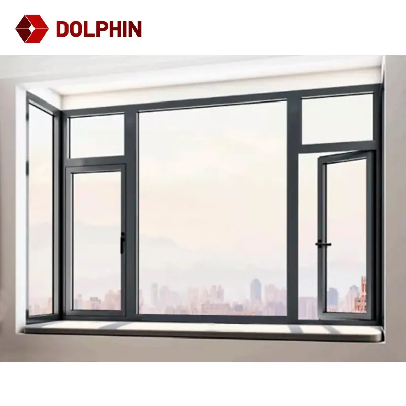 Ventanas de impacto Hurricane, rotura térmica, ventana abatible de aluminio, vidrio templado doble, ventanas de aluminio con pantallas