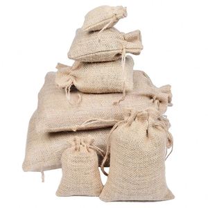 Petite pochette à bijoux en toile de jute naturelle avec cordon de serrage, sac d'emballage en lin - Product Image 4