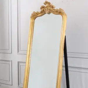 Espelho de chão clássico tamanho grande, antigo, de folhas douradas, estilo rococo, clássico