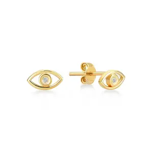 Milskye 14k gold plated unique trend jewelry sterling silver diamond evil eye stud earrings