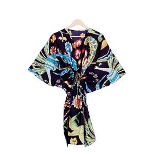 Kaftan pour femmes en coton 100% fait main, imprimé floral, col en V, manches longues, coupe ample, écologique, pour l'été et les occasions décontractées - Product Image 6