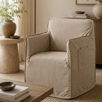 Fauteuil simple moderne Wabi Sabi pour salon, en tissu lin, avec housse amovible et lavable