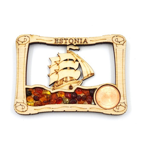Aimant de réfrigérateur en bois personnalisé de qualité supérieure, Lettonie, Riga, avec ambre naturel, souvenir de voyage, souvenirs de Palanga, Lituanie - Product Image 2