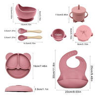 Ensemble de vaisselle pour enfants en silicone de qualité alimentaire, assiette à ventouse, bol, tasse à collation, bavoirs souples pour bébé - pour l'alimentation des bébés