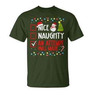 Camiseta con diseño navideño divertido: Lista de tareas navideñas, Travieso o Bueno, Se intentó hacer algo, Diseño divertido para las fiestas - Product Image 1