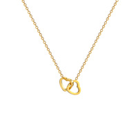 Collier en acier inoxydable doré pour femme, design ajouré cœur double, pendentif boucle, vente en gros