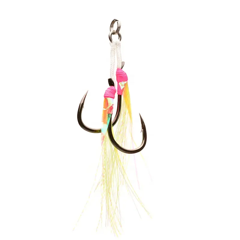 Yousya dijual panas miniatur besi Double Luminous Bucktail Teaser Jigging membantu kait lambat cepat jatuh untuk air asin & air tawar