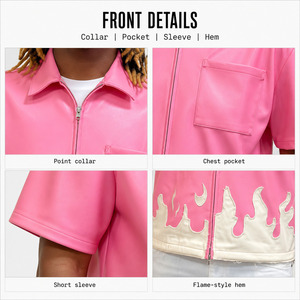 Veste pour homme en polyester rose à col, manches courtes et poche poitrine - Product Image 3