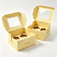Boîte à gâteau jaune en gros, boîte cadeau, boîte à cupcakes blanche, boîte d'emballage pour cupcakes avec couvercle transparent en PVC