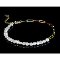 Fine Jewelry 925 Sterling Silver Half Link Chain Natural Real Edison Pearls Bracelet Femmes