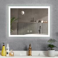 Miroir LED intelligent rectangulaire moderne pour salle de bain, à fixation murale, avec écran tactile et affichage de l'heure