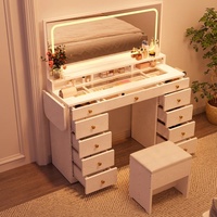 Coiffeuse moderne blanche personnalisée avec grand miroir LED, plateau en verre trempé, 11 tiroirs, éco-responsable et extensible