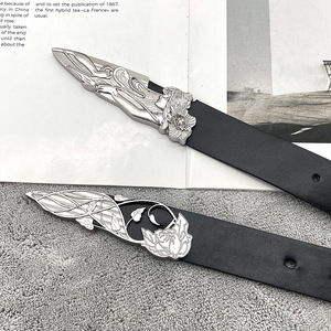 Cintura Classica Nera Punk in Lega con Fibbia a <span class=keywords><strong>Vite</strong></span>, Casual in Pelle PU, Stile Western, Spada Spezzata, Cavaliere Templare, Retrò Oversize da Uomo - Product Image 4