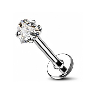 Piercing pour lèvre en acier inoxydable en forme de cœur avec zircon pour femme, 14 mm, serti à griffes - Product Image 2
