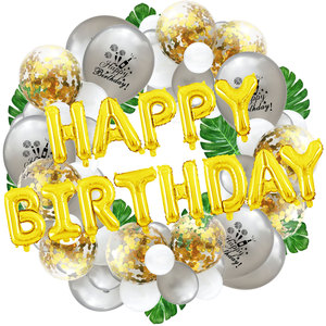 Palloncino in Alluminio 'Happy Birthday' da 16 Pollici Palloncini Bianchi e Dorati con Coriandoli Foglie di Palma Artificiali Decorazioni per Feste di <span class=keywords><strong>Compleanno</strong></span> e Matrimoni - Product Image 5
