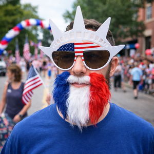 Pafu Ensemble de 7 accessoires patriotiques du 4 juillet, bandeaux rouge, blanc et bleu, lunettes de soleil, <span class=keywords><strong>barbe</strong></span>, décoration de fête sur le thème de la fête de l'indépendance des États-Unis - Product Image 4