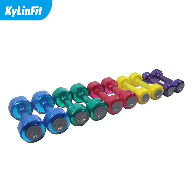 Kylinfit Gym Set Bobot Gym, Peralatan Olahraga Dilapisi Karet Isi Air Nuo 10Kg Pu Dumbbell untuk Gym