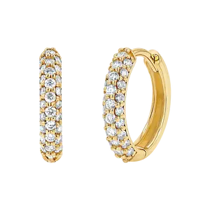 Latest Designed 14K Solid Gold Diamond Triple Row Bubbly Hoop Earrings 3 Row Diamond Huggies Earring