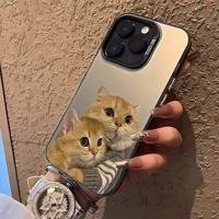 Casing Handphone TPU PC Berlapis Perak dengan Cetakan Kucing Peluk yang Cantik untuk Iphone Xr Xs 11 12 13 14 15 16 17 18 Pro Max