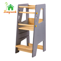 Tour d'apprentissage en bois pour enfants, tabouret d'aide en cuisine réglable pour tout-petits, marchepied Montessori avec barrière de sécurité pour enfants