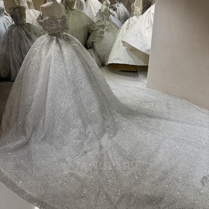 Vestido de Novia Moderno con Cuello Barco, Manga Regular, Corte Sirena, Largo hasta el Suelo, con Cuentas y Lentejuelas, Elegante para Boda, Modelo DW0182 - Product Image 5