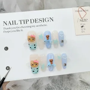 Con gran descuento lindo falso fiesta <span class=keywords><strong>uñas</strong></span> pegatina dulce chica acrílico dibujos animados corto cabeza redonda hecho a mano prensa en las <span class=keywords><strong>uñas</strong></span> - Product Image 5