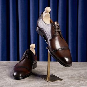 Chaussures habillées italiennes faites à la main pour hommes, à bout carré, à lacets, confortables, respirantes, antidérapantes, à trois articulations, pour soirée - Product Image 4