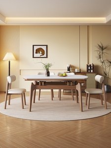Sintered Stone Solid Wood Dining <strong>Table</strong> cat Ears Design square and Round Dual-use Light Luxury <strong>Style</strong> Dining <strong>Table</strong> <strong>Set</strong> - Product Image 6
