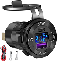 Enchufe USB Redondo de 12V para Coche, Toma de Corriente USB C de 12V, Cargador Rápido Marino de 3 Puertos de Aluminio con Interruptor y Voltímetro para Barco, Carro, RV, Motocicleta