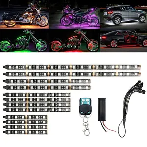 Motorcycle LED Neon Strip Lamp RGB 15-colors Remote Control Under Glow Lights 5050SMD LED Decorative 12PCS Car Interior Strip