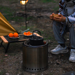 Poêle à bois intégré en acier inoxydable pour extérieur, 32 cm, portable, avec grille et support pour casseroles, pour le camping - Product Image 3