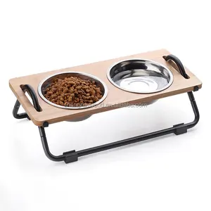 Alimentador de água para cachorro, fornecedor, alta durável, de aço de madeira, tigela, alimentador de animais de estimação