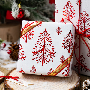 Christmas Tree Pattern Gift <b>Wrapping</b> <b>Paper</b> Double-Sided Art <b>Paper</b> Coated with Embossing for Holiday Packaging - Product Image 1