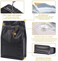 Sachet d'emballage de café Doypack à fond carré, en Mylar, avec valve, imprimé sur mesure, recyclable, logo personnalisé, 340g, noir, alimentaire, PE, fermeture éclair supérieure