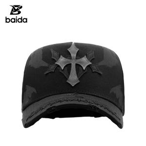 Casquettes de baseball sportives en daim à 5 panneaux Sombrero G5 Gorras Rude Hats Halloween avec broderie en cuir en forme de croix et design vieilli - Product Image 1