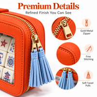 Sac de rangement portable pour tuiles de Mahjong en PU orange, style américain, avec fenêtre transparente et coque rigide, vente en gros