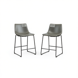 Lotusville Lot de 2 tabourets de bar vintage en cuir PU gris, base en métal, meubles commerciaux - Product Image 1